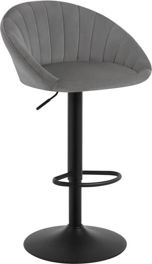 Furnibella -Draaibare Barkruk – In Hoogte Verstelbare Barstoel met Rugleuning Fluweel & Metaal Donkergrijs
