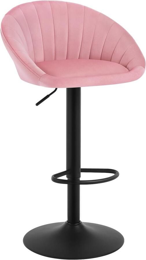 Furnibella -Draaibare Barkruk – In Hoogte Verstelbare Barstoel met Rugleuning Fluweel & Metaal Roze