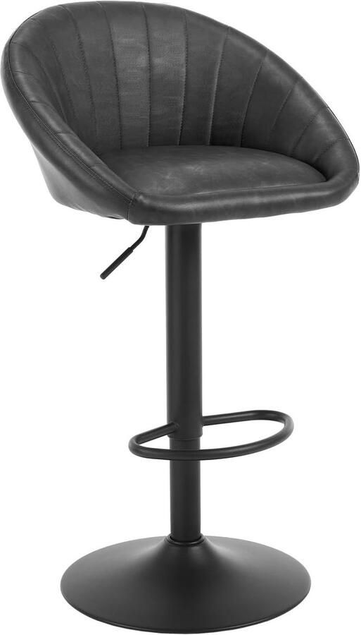 Furnibella -Draaibare Barkruk – In Hoogte Verstelbare Barstoel met Rugleuning Kunstleer & Metaal Antraciet