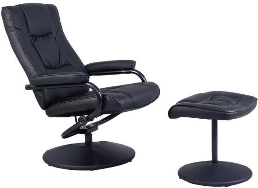 Furnibella Draaibare TV Fauteuil – Kantelbare Relaxfauteuil met Voetenbank-ZWART