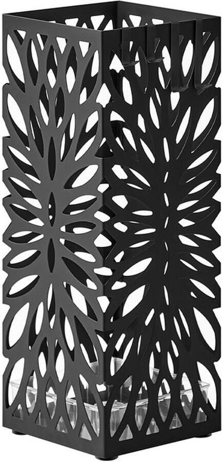 Furnibella -Duurzame Metalen Paraplubak met 4 Zwarte Haken – Stijlvol en Functioneel Opbergmeubel voor Paraplu's Regenschermen en Accessoires