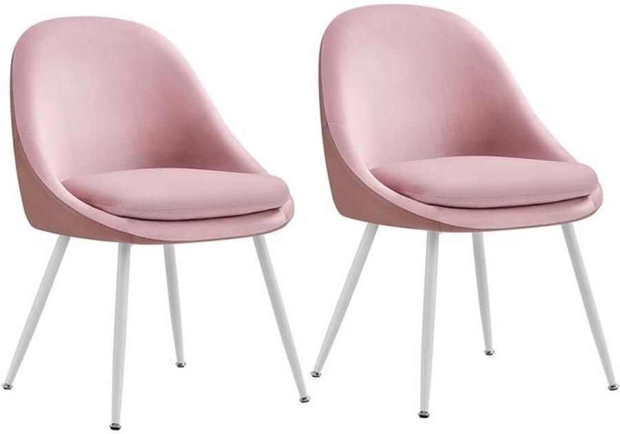 Furnibella Eetkamerstoel Set van 2 met Kussens – Pastelroze & Wolkwit Stijlvol en Comfortabel