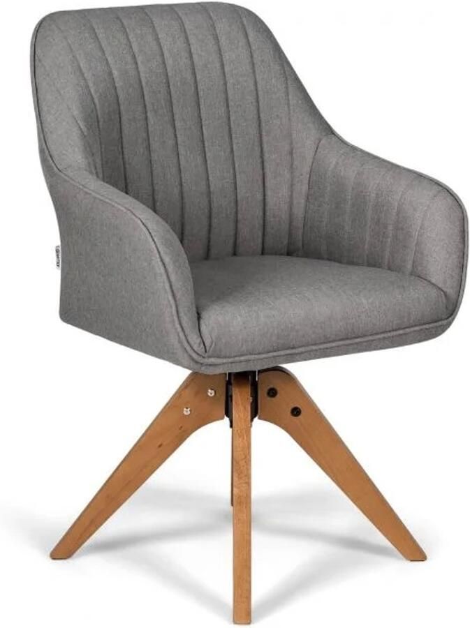 Furnibella Elegant Gestoffeerde Stoel – Luxe Accentstoel met Houten Accenten 59 5 x 61 5 x 93 cm Grijs + Naturel