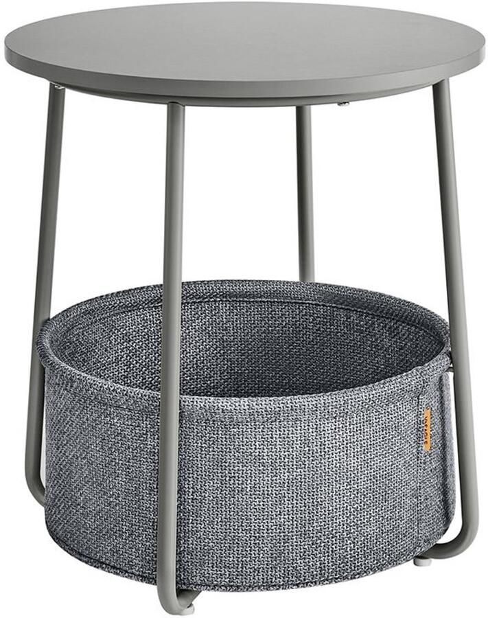 Furnibella -Elegante Bijzettafel met Mand van Moderne Duifgrijs en Leigrijs Stof