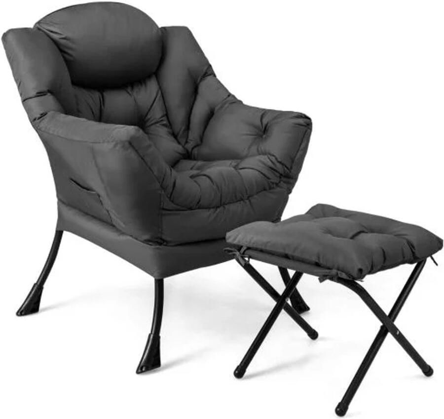 Furnibella -Elegante Relaxfauteuil – Wing Chair met Volledig Gestoffeerde Zitting Rug- en Armleuningen-Grijs