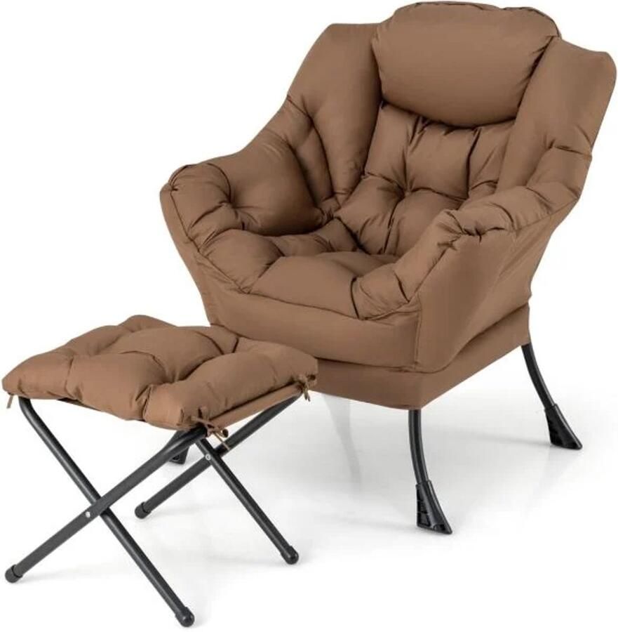 Furnibella Elegante Relaxfauteuil – Wing Chair met Zachte Bekleding Rugleuning Armleuningen en Voetensteun
