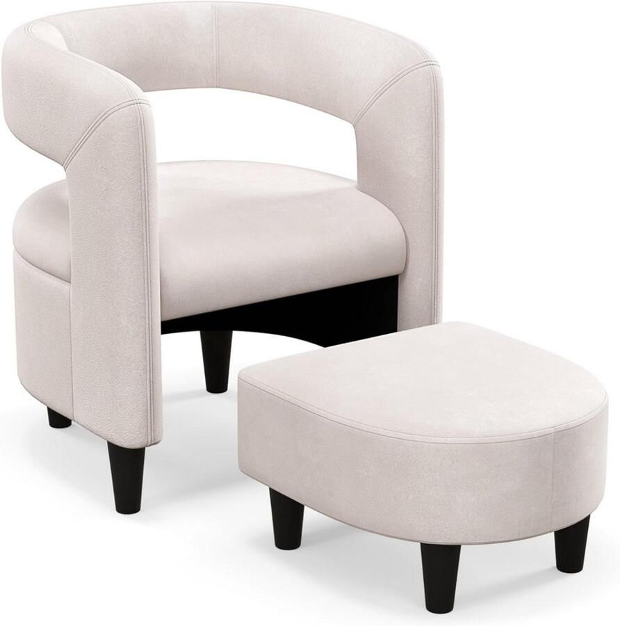 Furnibella -Elegante Relaxstoel met Voetenbank – Zachte Fluwelen Zitting & Stevig Frame Beige