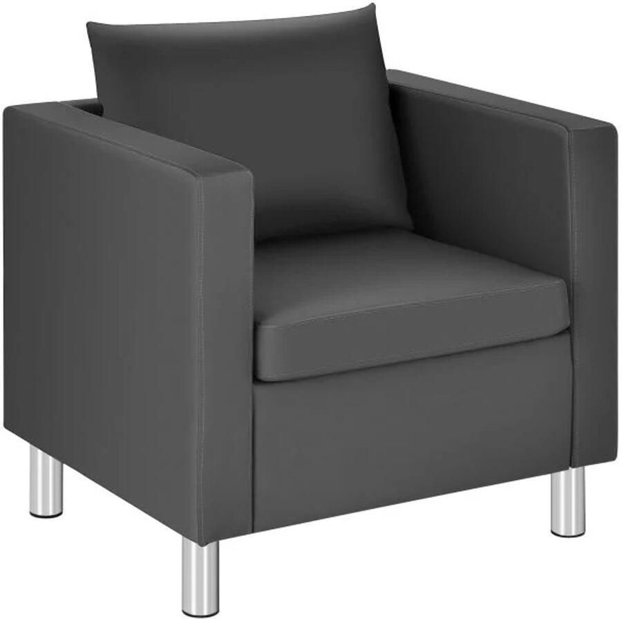 Furnibella Enkele Lounge Bank Luxe Lederen Fauteuil met Comfortabel Kussen voor de Perfecte Ontspanning-Grijs