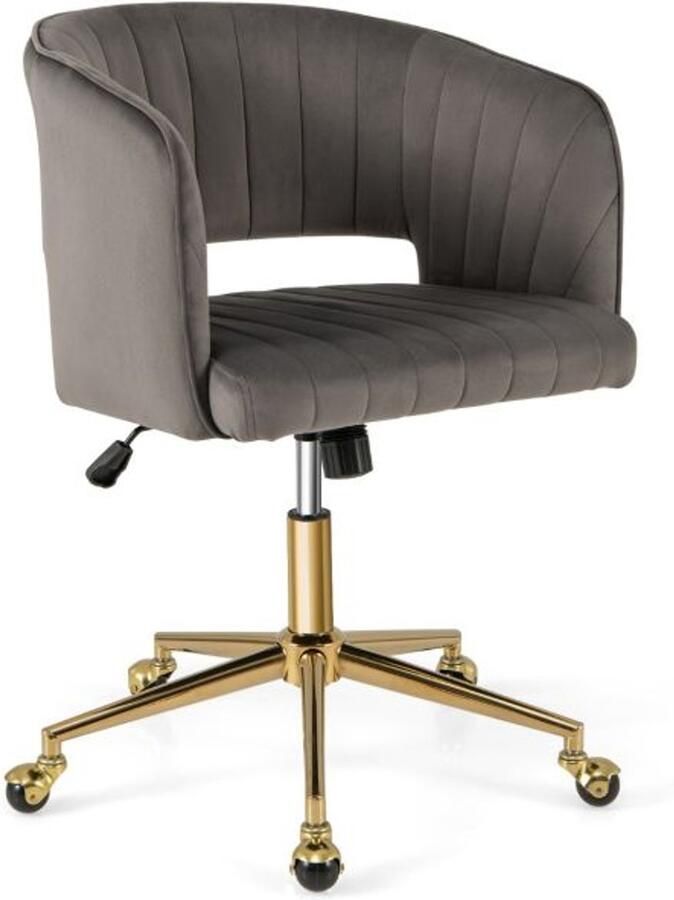 Furnibella -Ergonomische Draaistoel – Luxe Fluwelen Bureaustoel met Verstelbare Rugleuning en Comfortabele Bekleding (Grijs)