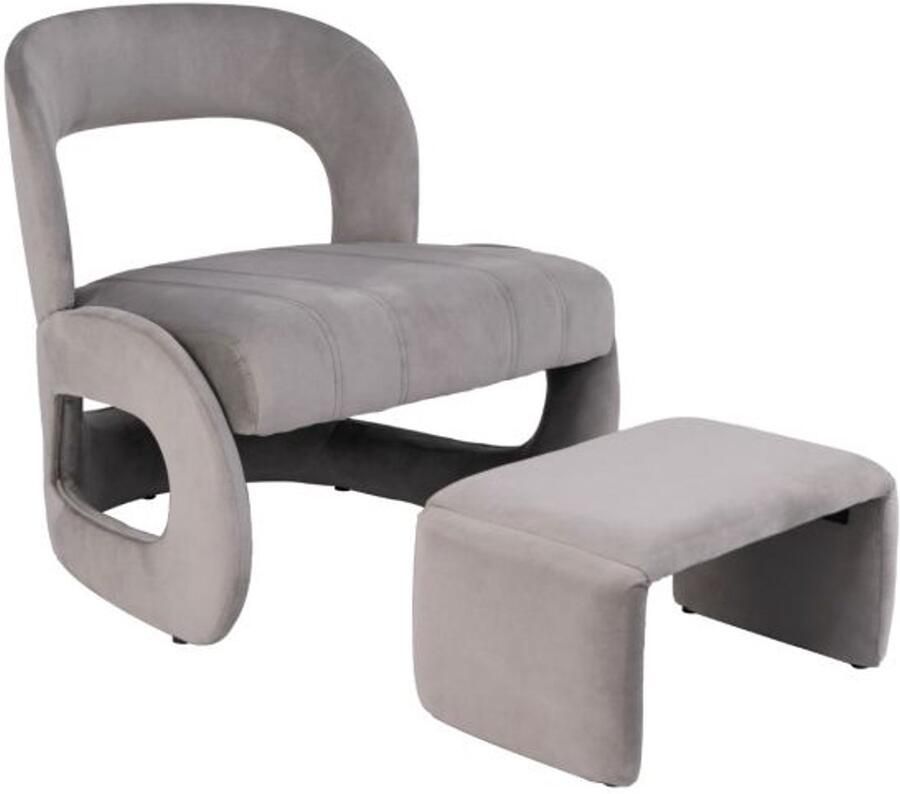 Furnibella -Ergonomische Extra Grote Relaxfauteuil – Fauteuil met Kruk Open Rugleuning en Comfortabele Brede Zitting Grijs