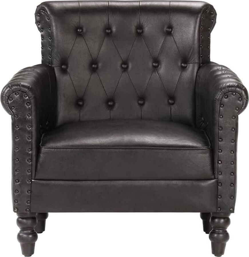 Furnibella Fauteuil Armstoel Zetel Stoel Zitstoel Zitmeubel Leunstoel Loungestoel Stoelen Fauteuils Armstoelen Zetels Echt Geitenleer Zwart