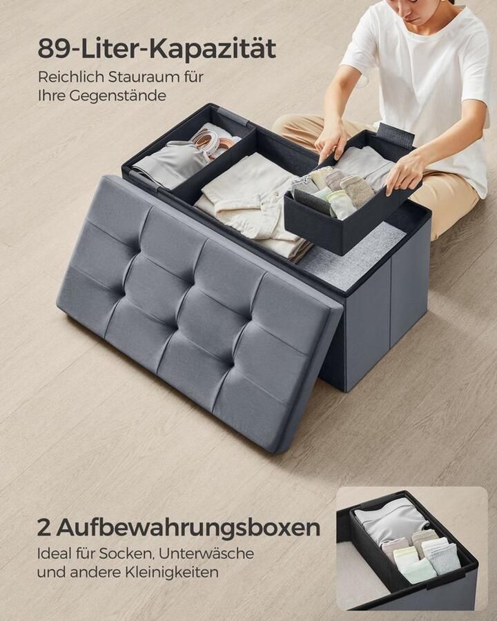 Furnibella -Fluwelen Bank met Opbergruimte – Leigrijs Luxe & Functioneel voor de Woonkamer