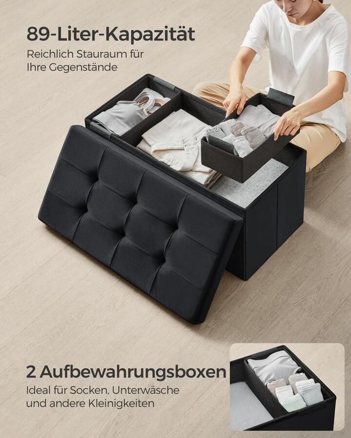 Furnibella -Fluwelen Bankje met Opbergruimte – Inktzwart Luxe & Functioneel