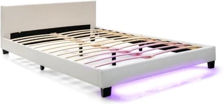 Furnibella -Gestoffeerd Bed 140x200 cm – Modern Design met LED-Verlichting & Comfortabel Hoofdbord WIT