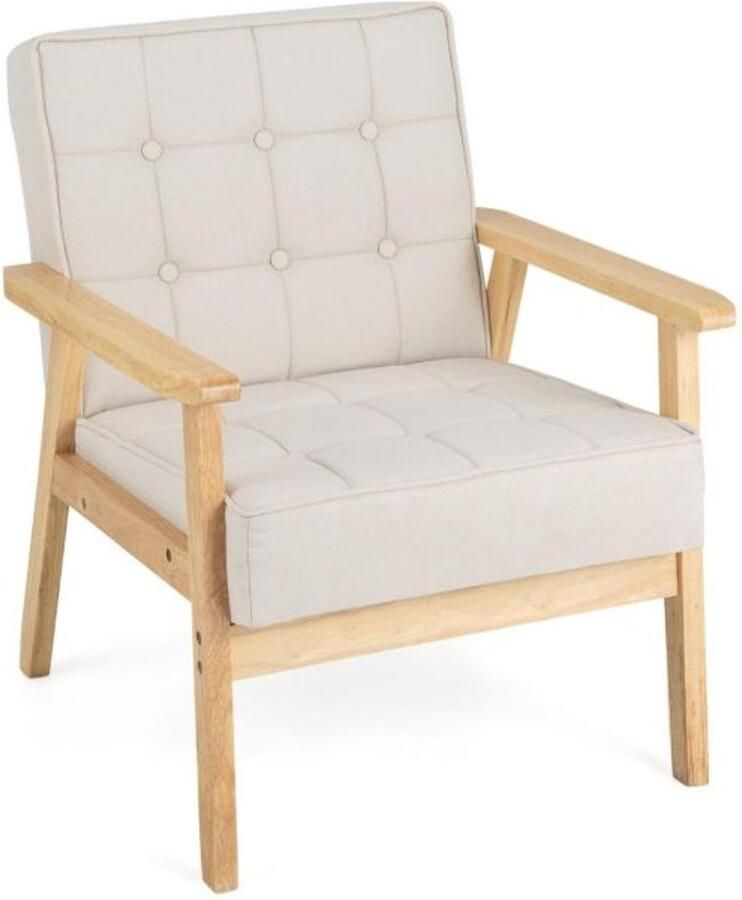 Furnibella Gestoffeerde accentstoel met armleuningen ademende polyesterstof beige