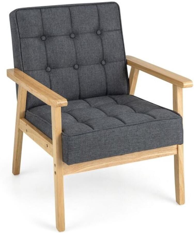 Furnibella Gestoffeerde accentstoel met armleuningen ademende polyesterstof grijs