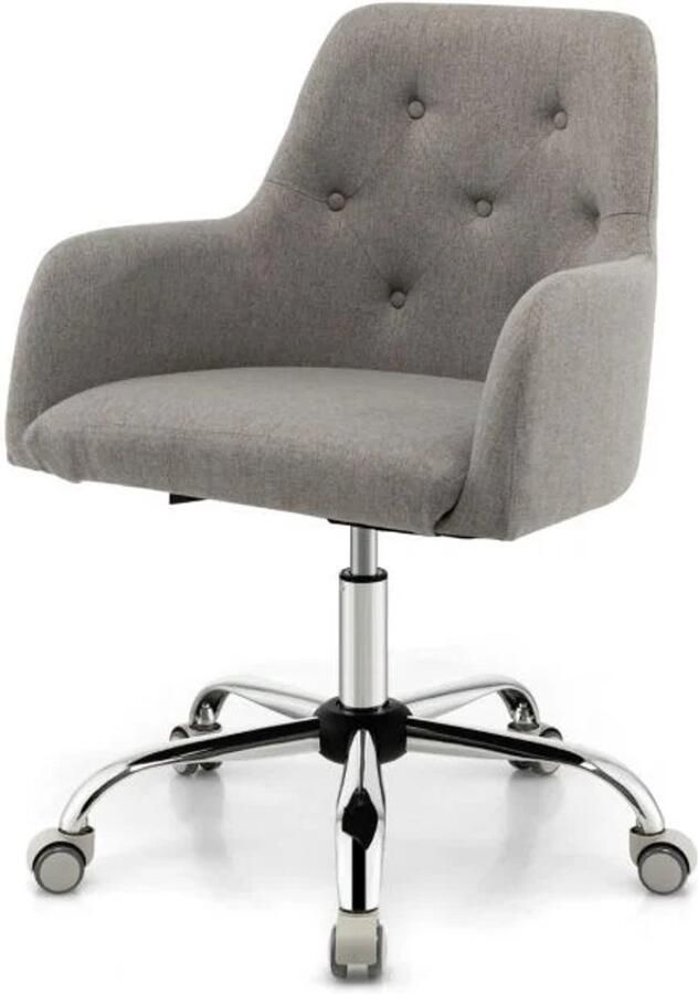 Furnibella Gestoffeerde bureaustoel – Comfortabele draaistoel met wielen en aanpasbare zithoogte grijs