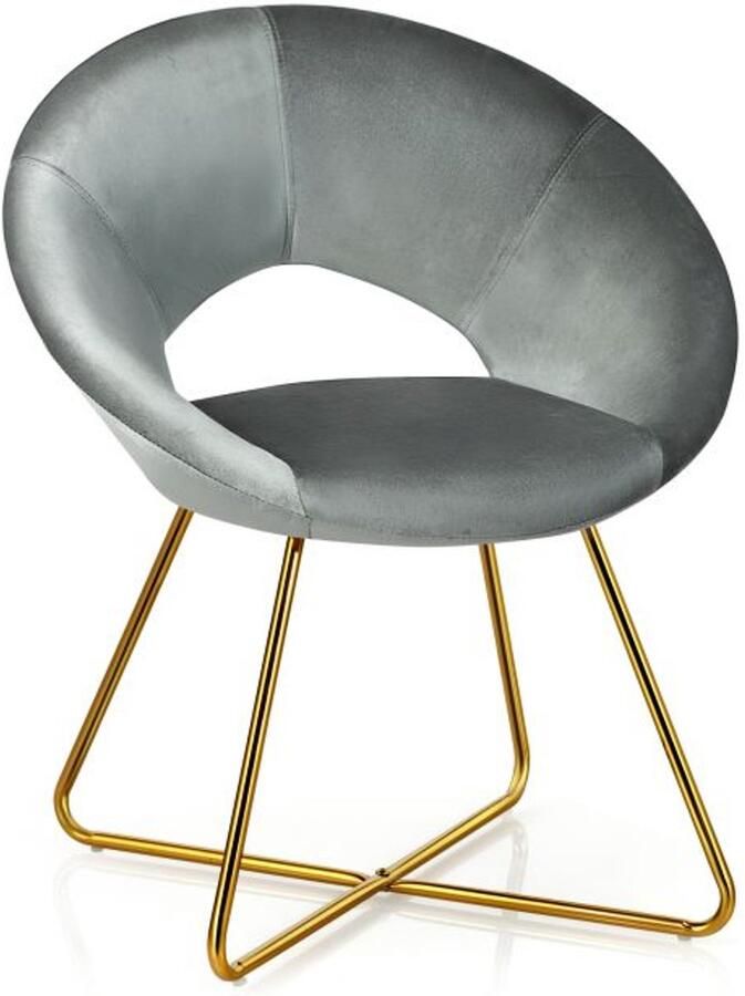 Furnibella Gestoffeerde Fauteuil met Metalen Poten – Luxe Kaptafelstoel Grijs tot 120 kg Draagvermogen
