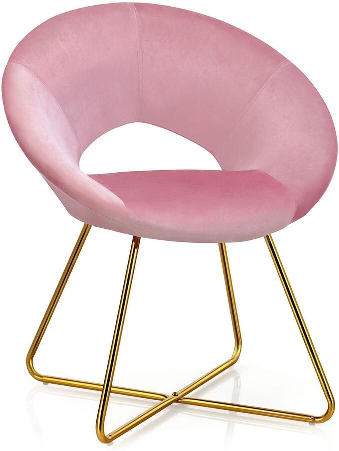 Furnibella Gestoffeerde Fauteuil met Metalen Poten – Stijlvolle Kaptafelstoel Roze tot 120 kg Draagvermogen