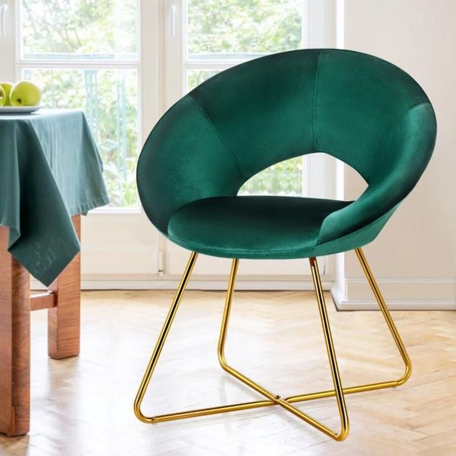Furnibella Gestoffeerde Fauteuil – Metalen Poten Luxe Kaptafelstoel Tot 120 kg Draagvermogen Groen