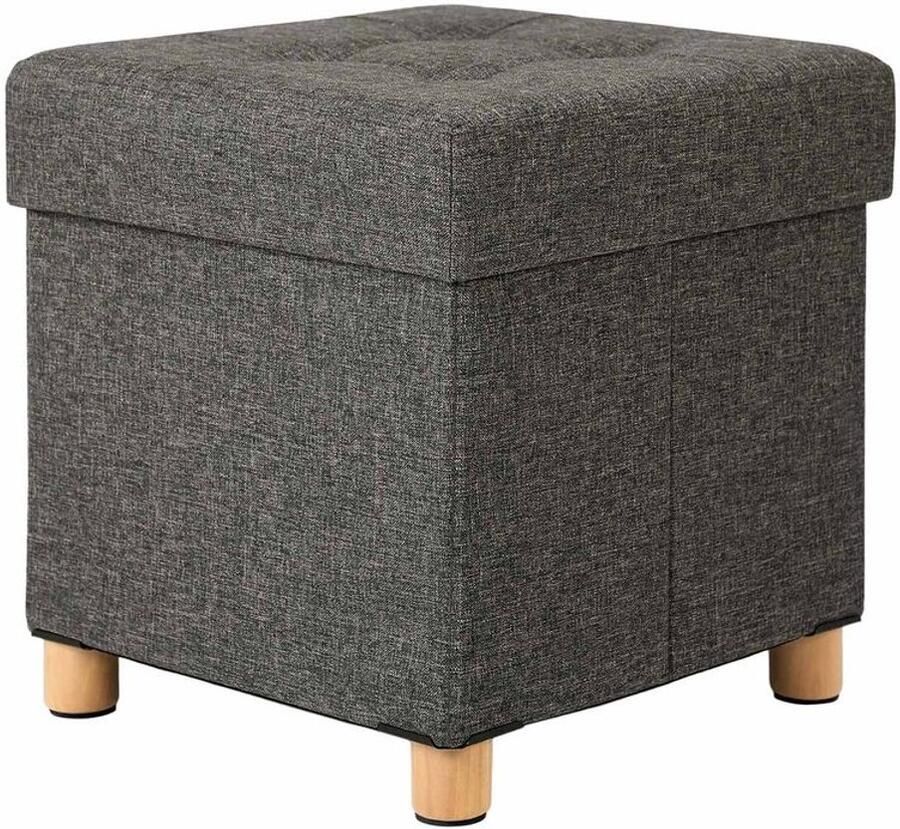 Furnibella -Gestoffeerde Kruk met Houten Poten – Donkergrijs Stijlvol & Stevig