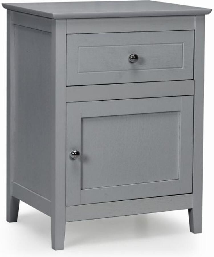 Furnibella -Grenenhouten Nachtkastje met Lade en Deur – 2-Laags Bijzettafel Lichtgrijs