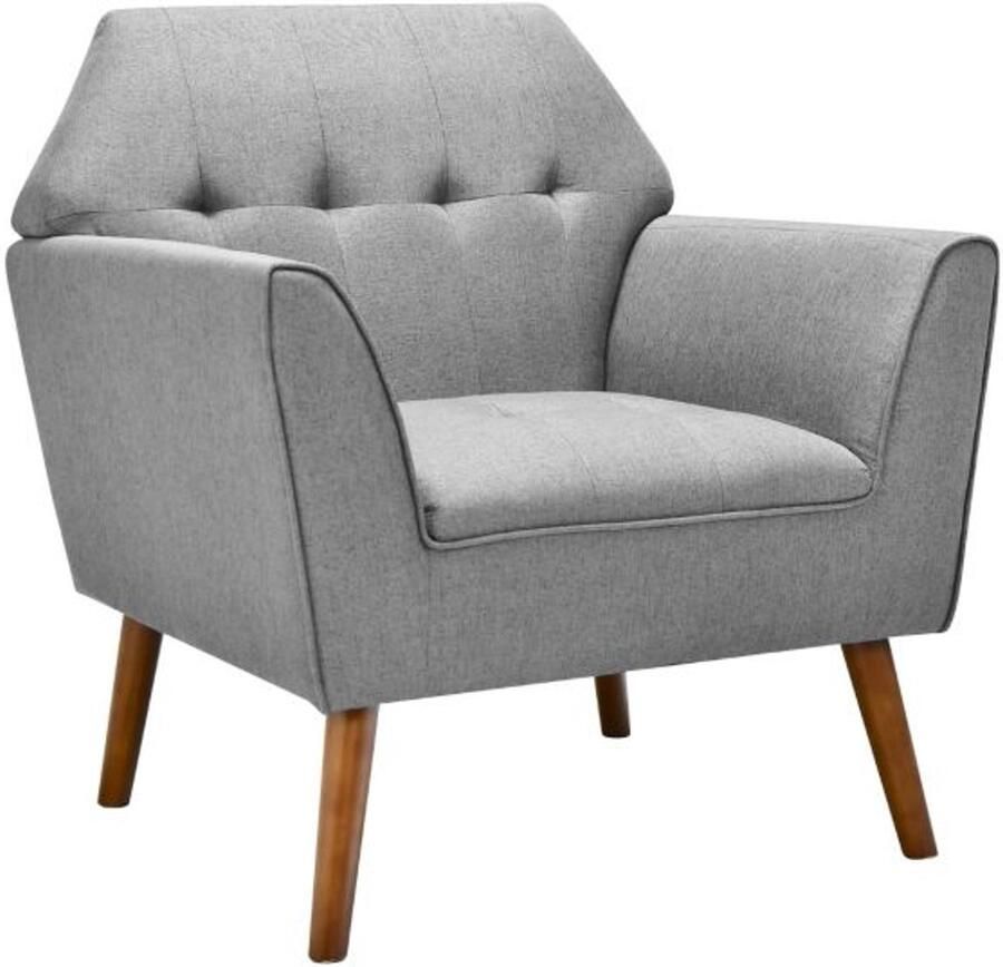 Furnibella -Grijze moderne fauteuil – Gestoffeerd met rubberen houten poten Lounge stoel met rugleuning 76 x 74 x 84 cm