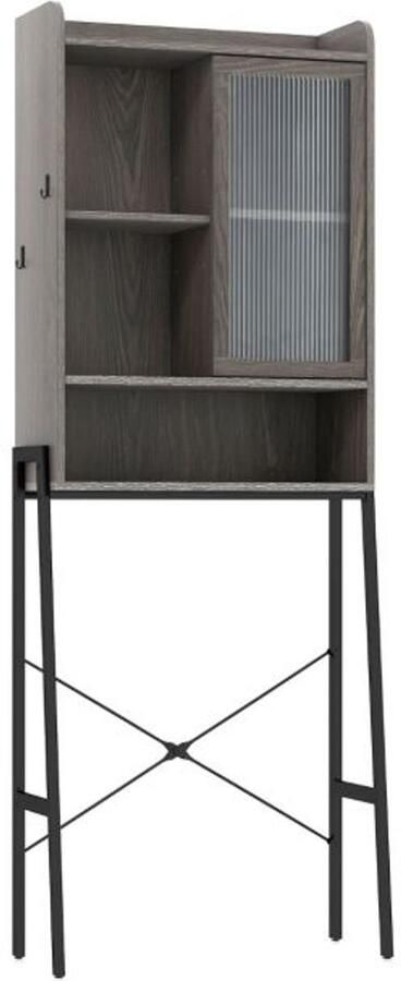 Furnibella -Grijze toiletkast – Schuifdeur van acryl & verstelbare planken 63x29x170 cm