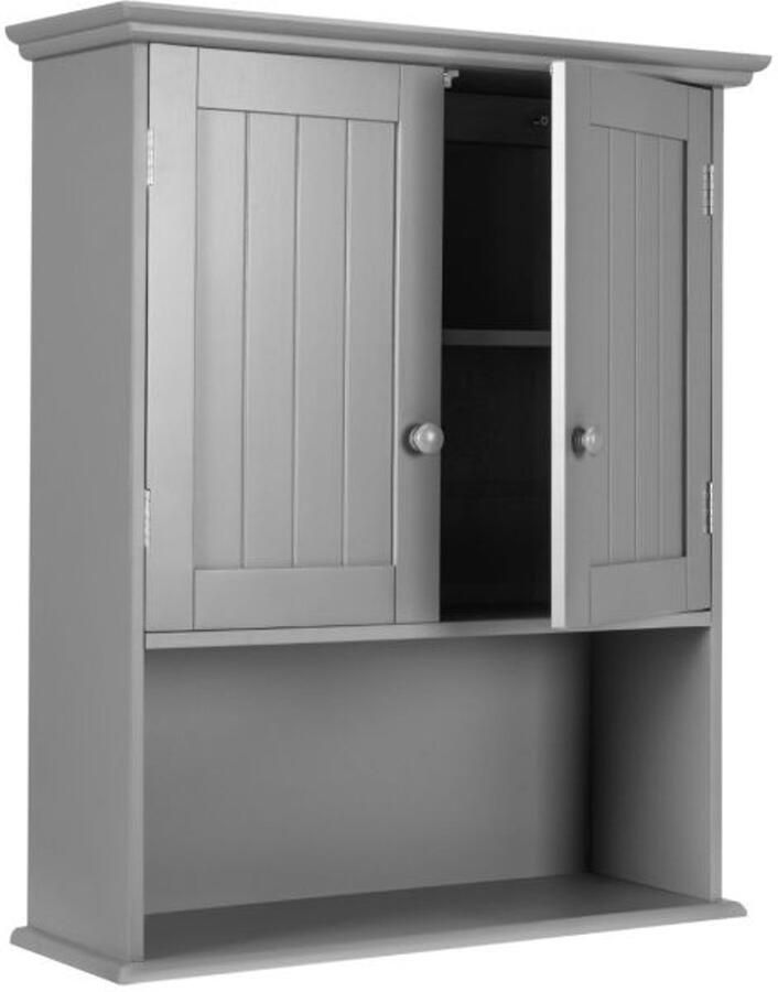 Furnibella -Grijze wandkast – Dubbele deur verstelbare plankhoogte ideaal als medicijnkast