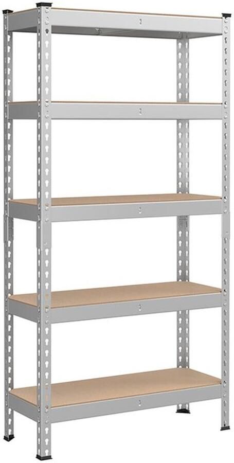 Furnibella -Heavy-Duty Stellingkast – 30 x 75 x 150 cm – Zilver – 5 Planken