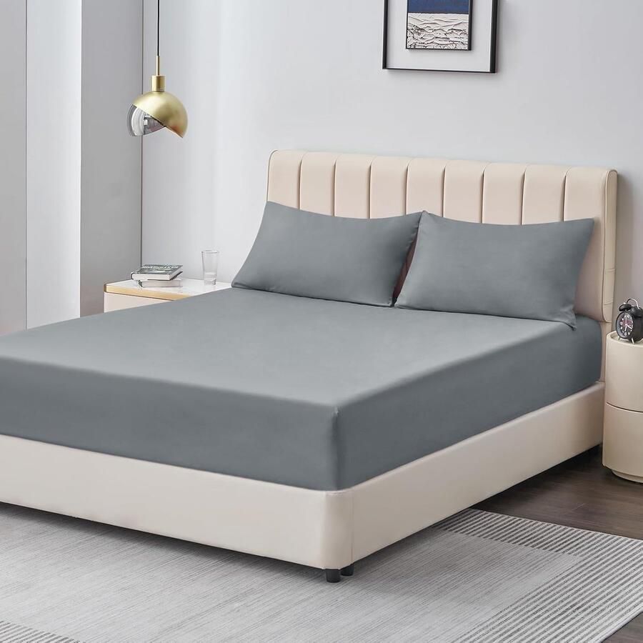 Furnibella Hoeslaken 180 x 200 cm bedlaken boxspringbed grijs 180 x 200 cm van premium microvezel zacht hoeslaken 180 x 200 cm lichtgrijs matrashoogte 40 cm voor waterbed of bed