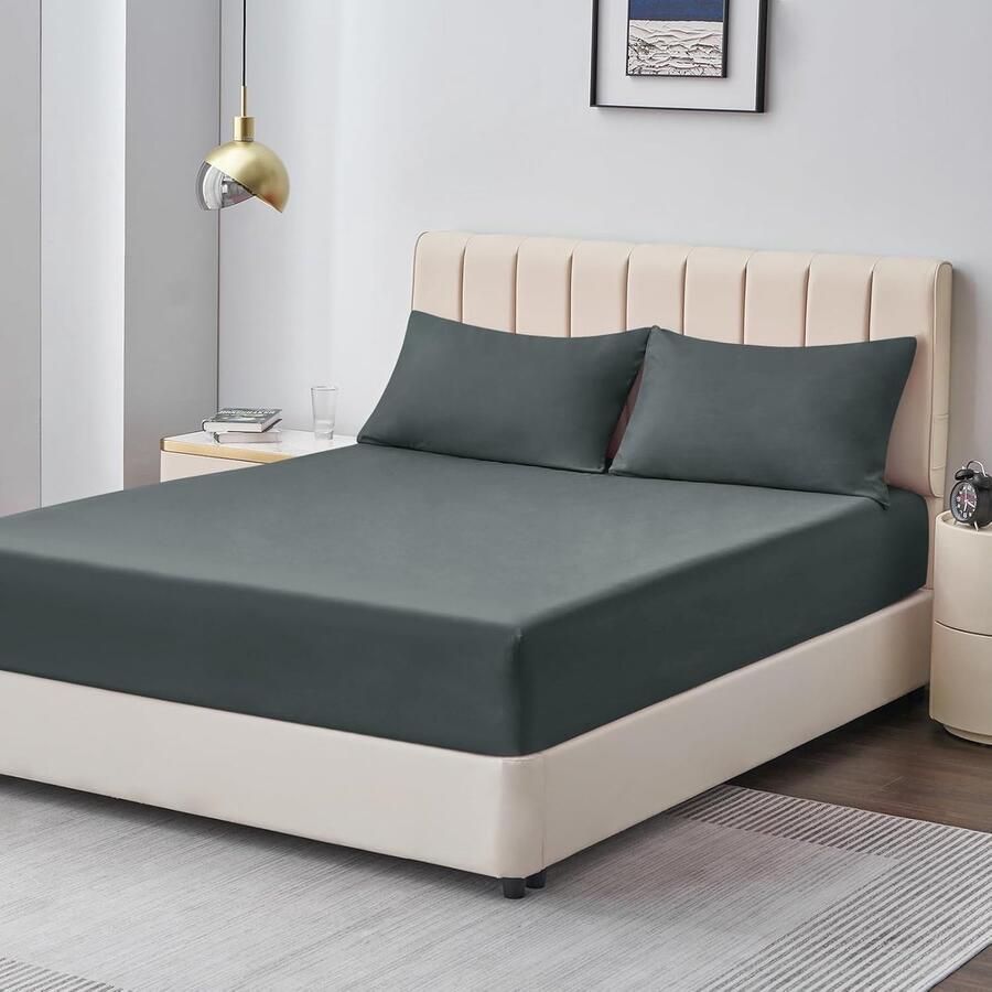 Furnibella -Hoeslaken 180 x 200 cm – Grijs Premium Microvezel Tot 40 cm Matrashoogte Voor Boxspring- en Waterbedden