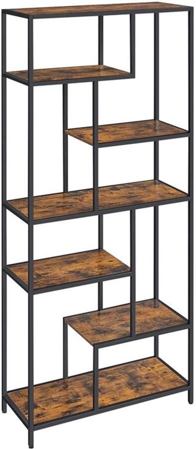 Furnibella Hoge Boekenkast – 180 cm Hoog Perfect voor Boeken en Decoratie vintage bruin-zwart