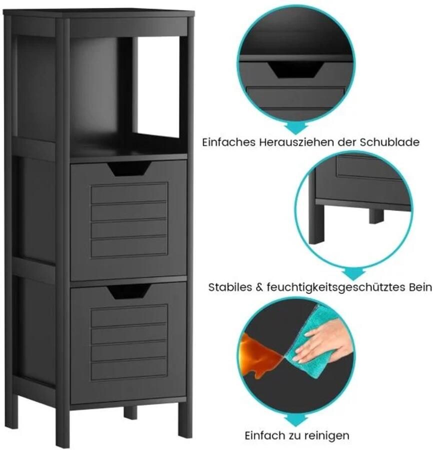 Furnibella -Houten Badkamerkast met 2 Lades – Compact & Modern (Zwart)