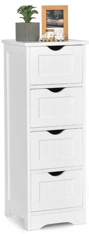 Furnibella Houten Badkamerladekast met 4 Lades – Compact & Stijlvol (Wit)