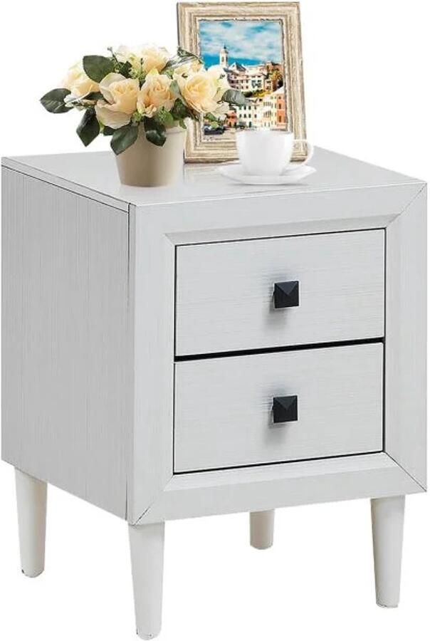 Furnibella -Houten Nachtkastje met 2 Lades – Moderne Salontafel 40x40 cm (Wit)