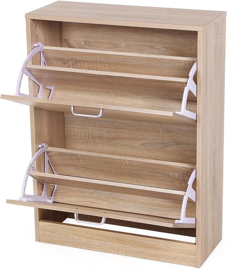 Furnibella -Houten Schoenenkast met 2 Kleppen – Compact & Stijlvol