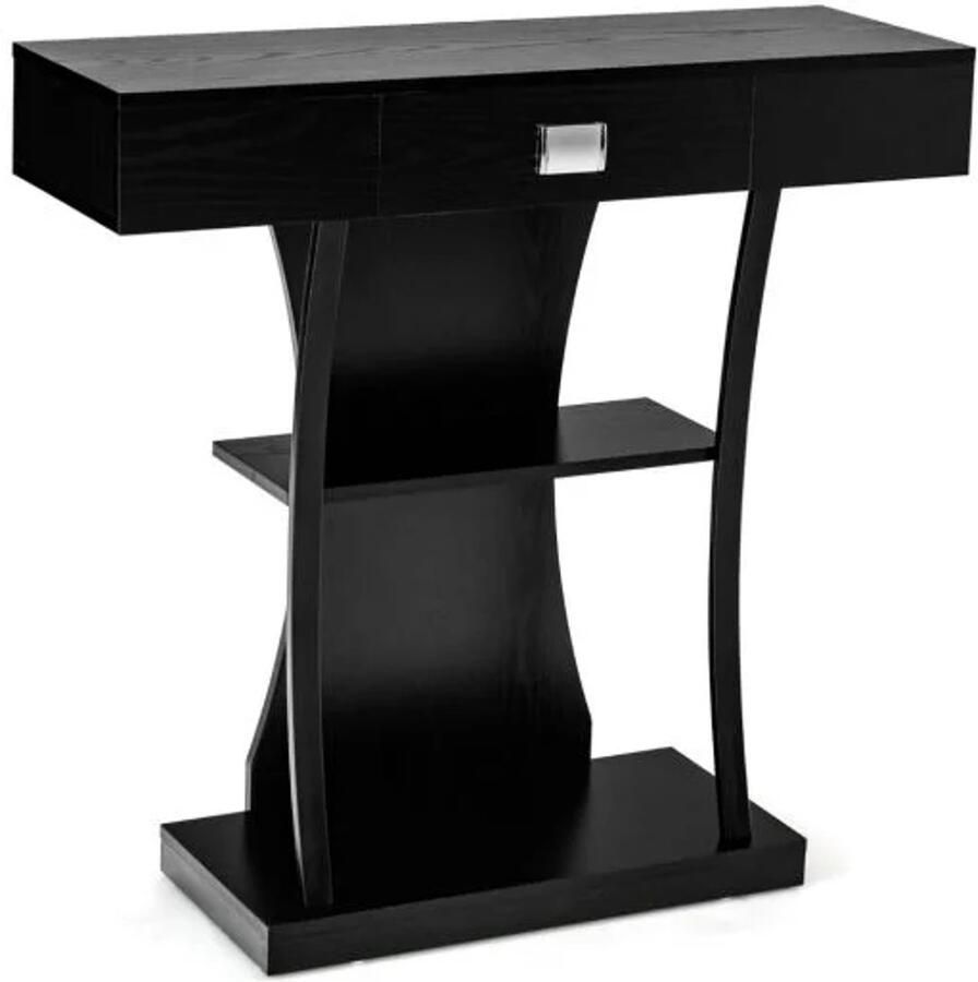 Furnibella -Industrieel Consoletafel – Zwart – Met Laden Metalen Frame 2 Planken & Anti-Kantelvoorziening