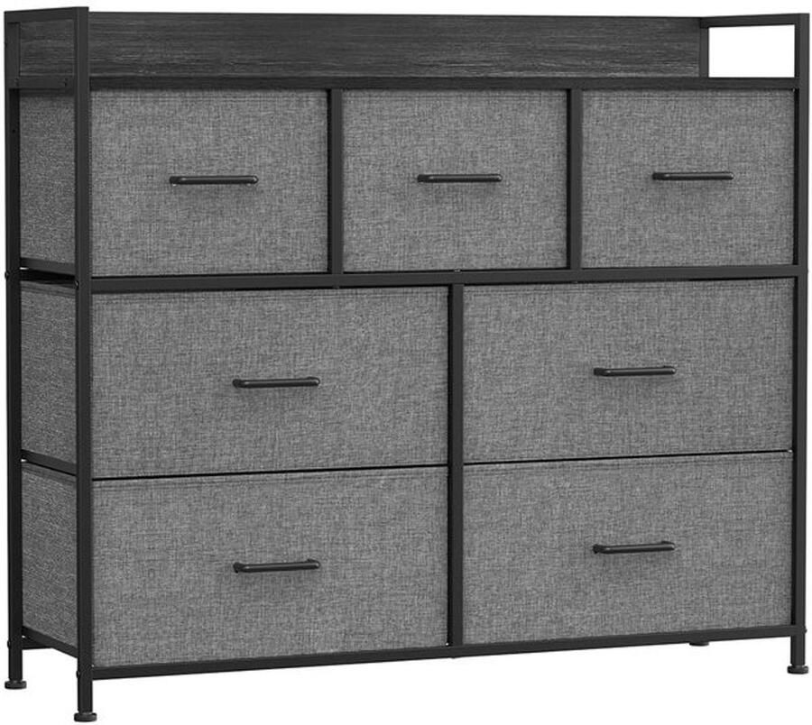 Furnibella -Industrieel Design Ladekast – 7 Stoffen Lades Grijs Zwart Metaal Frame Ruime Opbergmogelijkheden