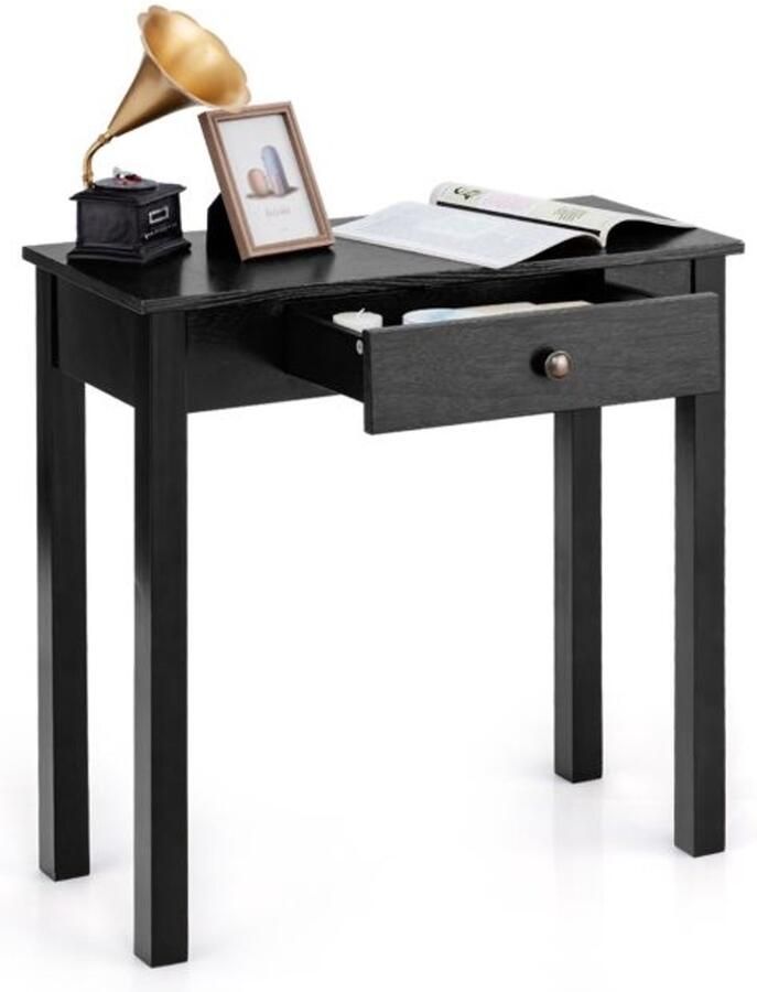 Furnibella -Industrieel Houten Console Tafel met Lade voor Entree of Kleine Eettafel 71 x 30 x 71 cm Zwart