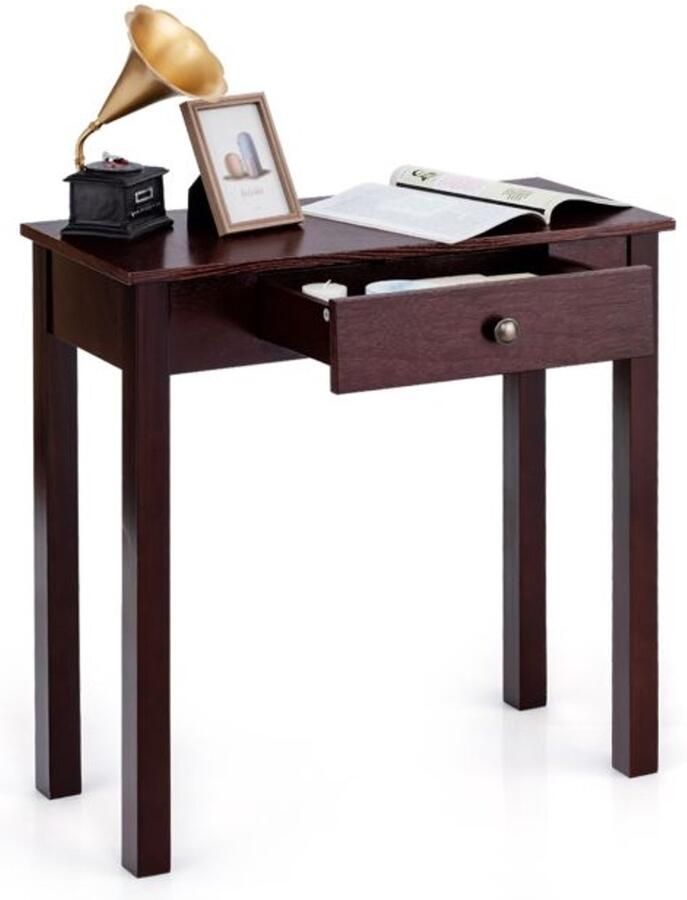 Furnibella -Industrieel Houten Consoletafel met Lade voor Entree of Kleine Eettafel – 71x30x71 cm Bruin