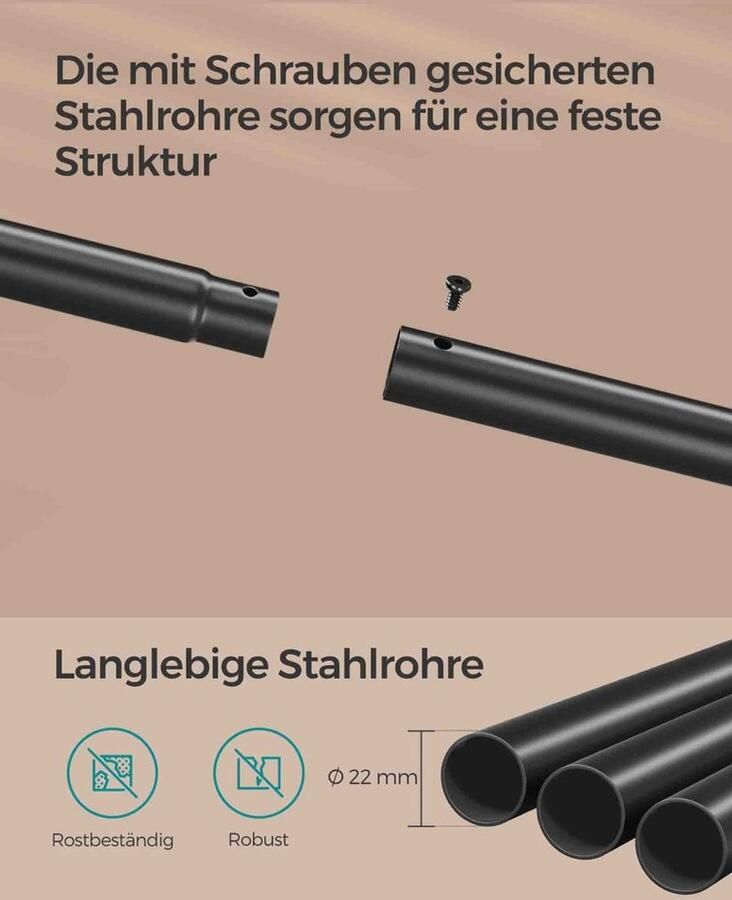 Furnibella -Industrieel Kledingrek – Op Wielen met Plank Rustiek Bruin & Zwart