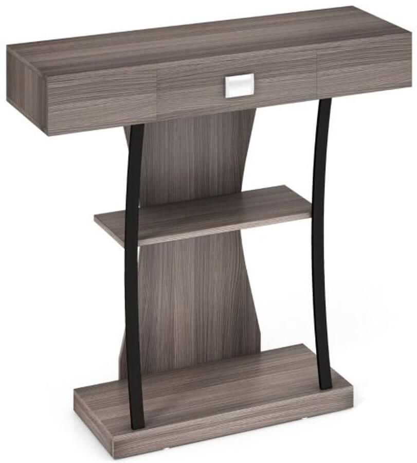 Furnibella -Industriële Houten Consoletafel met Lades – Metalen Frame 2 Planken & Anti-Kantelbeveiliging – Grijs