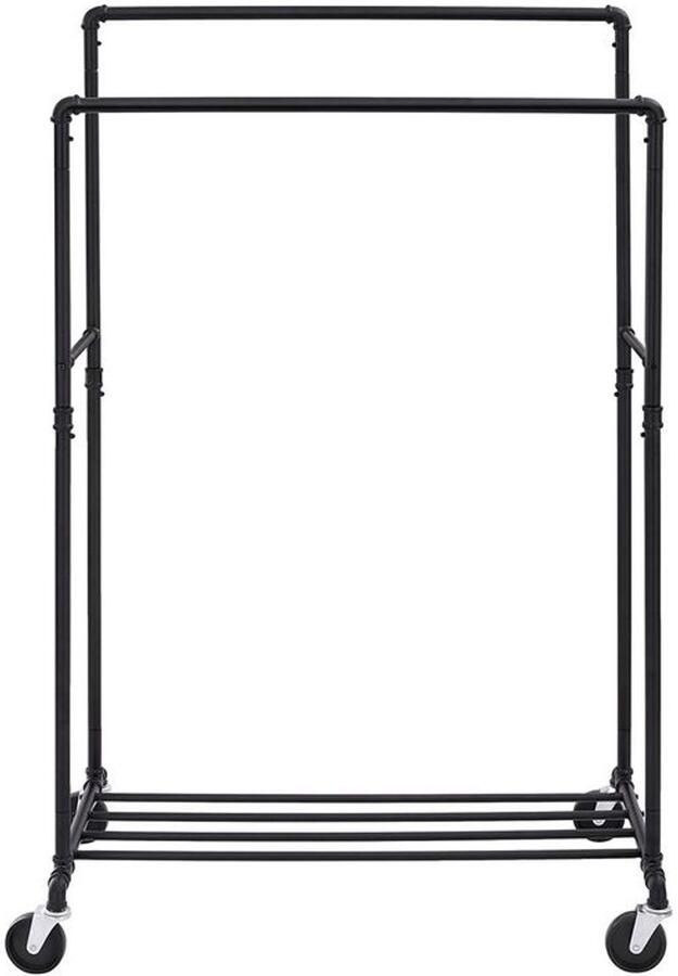 Furnibella -Industriële Kledingrek – Zwart Waterpijp & Dubbele Stang