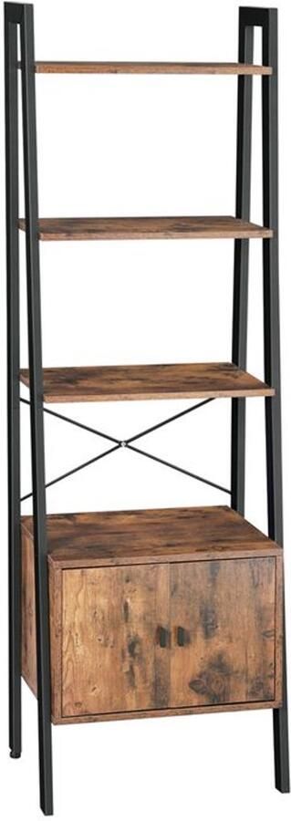 Furnibella _Industriële Staande Wandplank met 4 Verstelbare Planken – Robuust Metaal & Hout_vintage donkerbruin