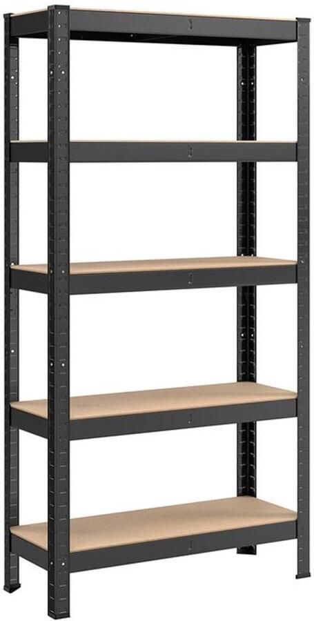 Furnibella _Industriële Wandplank met Zwart Stalen Frame en Massief Eiken Plank