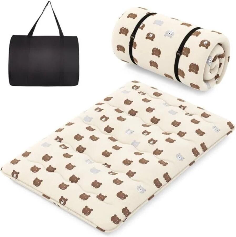 Furnibella -Japanse Futon Matras 140x200 cm – Tatami Mat met Wasbare Hoes & Trekkoord (Bruin)