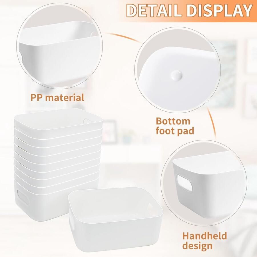 Furnibella -Je pakket: 10 stuks opbergmanden kleurrijk wit met handgrepen in twee maten 20 x 13 5 x 7 5 cm genoeg voor dagelijks gebruik Kleurdesign: de organizer-boxset is verkrijgbaar in wit grijs oranje geel blauw. Heldere en harmonieuze kleuren