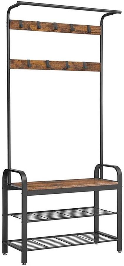 Furnibella -Kapstok met 3 Planken – Vintage Bruin & Zwart Stevig & Stijlvol