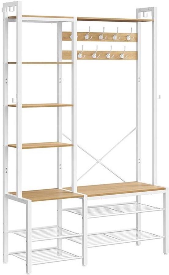 Furnibella -Kapstok met Schoenenbank – Gouden Eiken & Wolkwit Stijlvol en Functioneel